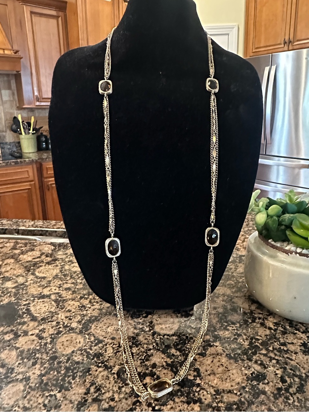 VTG 1967 Sarah Coventry Golden Embers Multi Strand Amber Topaz Sautoir Necklace